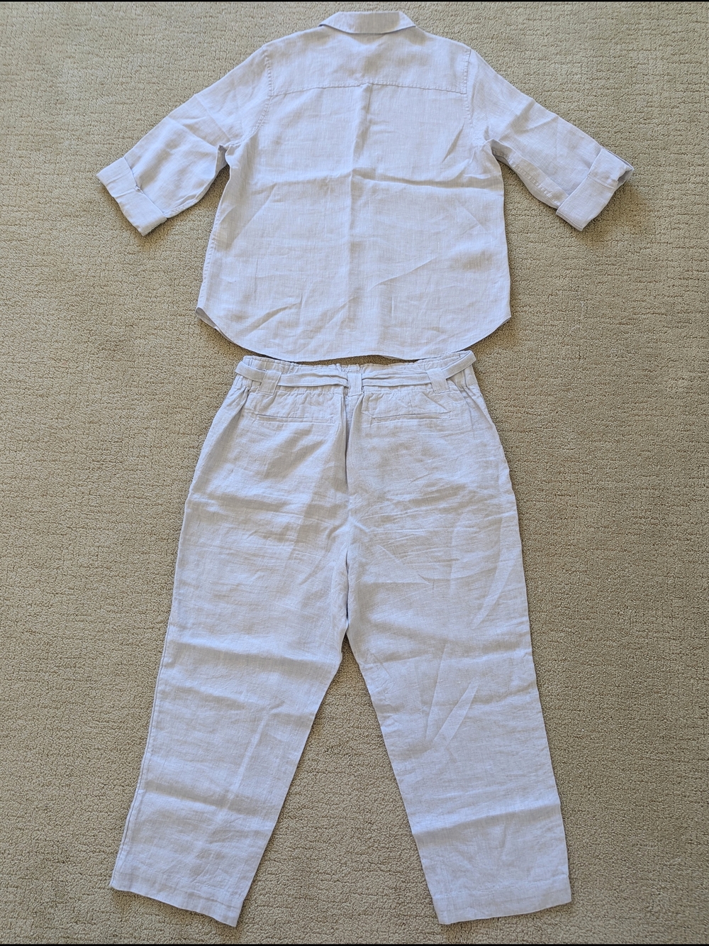 Chicos Women 100% Linen 2pc Set Button Up Shirt 2 Pant 2.5 Roll Up Sleeve Belted - Picture 3 of 13